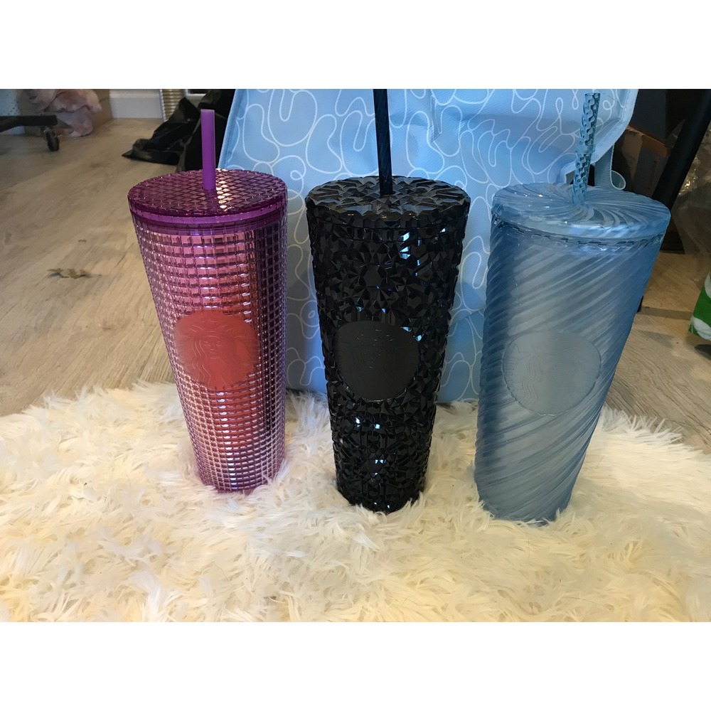 Starbucks 24oz Venti Tumbler Lot Studded Jeweled Swirl Pink Black Blue Set of 3